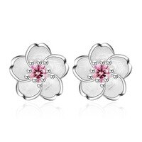 Серьги-гвоздики женские серебристые с цветком вишни и кристаллами 33013583361