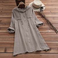 Женская льняная рубашка ZANZEA Лето-Осень 2023, блузка с длинным рукавом, женская рубашка на пуговицах, асимметричные блузы, туника с капюшоном 33014197169