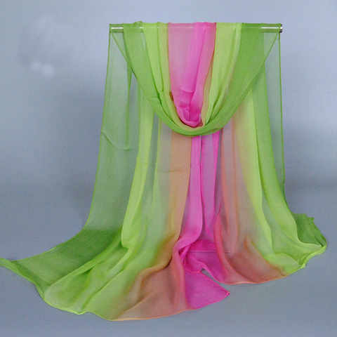 Женская шелковая шифоновая тонкая бандана, летняя Красивая пляжная шаль с градиентом, 160x50 см 33014630479