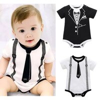 Комбинезон для мальчиков 0-12 месяцев, хлопковый Ромпер для новорожденных, с коротким рукавом и принтом, одежда для джентльмена 33017961239