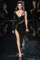 Высококачественное черное Бандажное платье из вискозы на одно плечо с длинным рукавом и открытой вилкой 33021141377