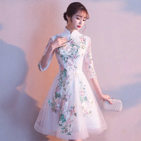 Платье женское кружевное в Восточном китайском стиле, элегантное пикантное короткое платье Ципао для свадьбы, выпускного вечера, ретро вечернее Ципао, XS-3XL 33021299897