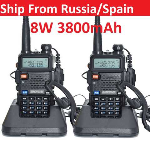 Рация Baofeng uv-5r, 5 Вт/8 Вт, 1800 мА ч, 2 шт., батарея 3800, двухсторонняя радиосвязь, Любительский радиокоммуникатор для любительского радио, Baofeng uv 5r 33026756650