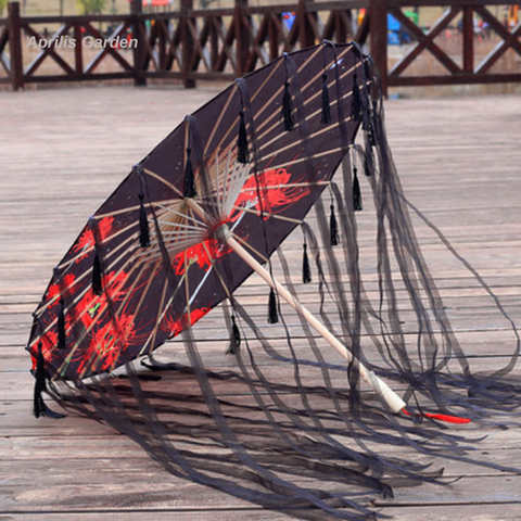 Зонт женский кружевной из шелковой ткани, реквизит для фотосъемки, кисточками, в виде пряженного китайского классического масляного бумажного зонта 33027365965