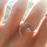 Женское кольцо с Луной и звездами, регулируемое серебряное, 2019 33040954191