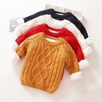 Детский свитер для мальчиков и девочек, зима 2022, плотный теплый детский свитер с дополнительной шерстью для девочек, трикотажная одежда с длинным рукавом, топы, одежда 33041375101