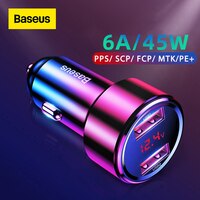 Baseus быстрое автомобильное зарядное устройство 6A 45 Вт двойной USB Type C для Xiaomi Samsung Phone Быстрая зарядка автомобиля 33042906407