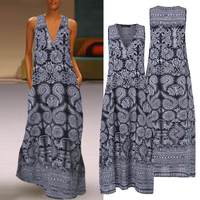Платье ZANZEA 2023 женское с принтом, повседневный летний длинный сарафан, женское платье с V-образным вырезом, женское льняное платье, кафтан 33044256184