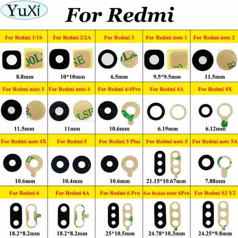 YuXi для Xiaomi для Redmi 1 1S 2A 3 4A 4X 4 4 pro 6A 5 Plus для Redmi note 2 3 4 5 5A задняя камера стеклянная крышка для объектива клейкая 33044352921
