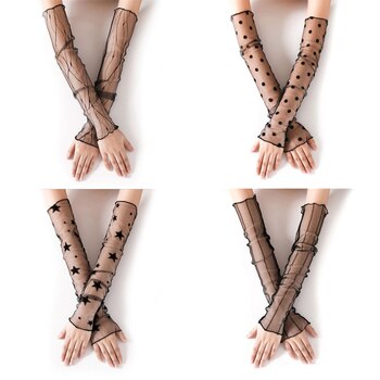 Черные сексуальные оригинальные митенки без пальцев, европейские, американские эластичные нейлоновые длинные ажурные перчатки, женские летние перчатки в стиле панк 33044701205
