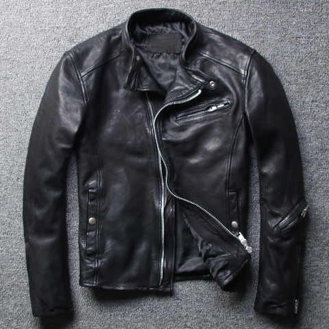 Бесплатная доставка, брендовая модная мужская Тонкая куртка из натуральной кожи, черная модная мягкая дубленка, крутая кожаная одежда. Качество 33045940972