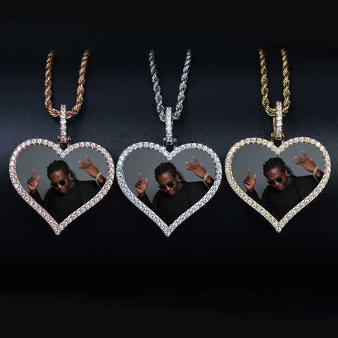 TOPGRILLZ на заказ фото сердце медальоны ожерелье и кулон с 4 мм теннисная цепочка AAA кубический циркон мужские хип-хоп ювелирные изделия 33046027384