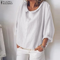 Осенняя рубашка ZANZEA, модная женская хлопковая блузка с длинным рукавом, повседневные топы с воротником с лацканами, халат, однотонные блузы, Женская рабочая сорочка 33048092466