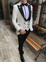 Костюм Мужской приталенный из 3 предметов, деловой костюм для жениха, благородный серый, белый смокинг цвета шампанского, для официального свадебного костюма (Блейзер + брюки + жилет) 33048732636