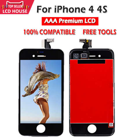 ЖК-дисплей качества AAA для iPhone 4 4S, сенсорный дигитайзер, передняя панель в сборе, ЖК-экран, полная замена, A1332 A1349 A1431 A1387 33055690714