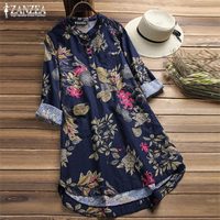 Модная Цветочная рубашка ZANZEA 2022, женские блузки, повседневные топы с принтом, туника на пуговицах, блузы, женская блузка, Блузы S- 33056454847