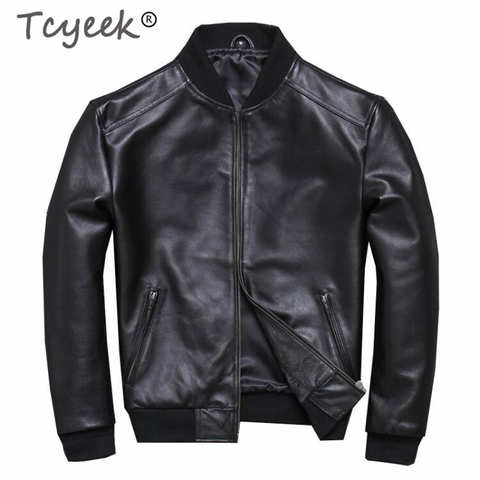 Tcyeek натуральная кожаная куртка мужская одежда 2020 уличная мода Мужская Дубленка короткое пальто узкого кроя 5xl натуральная кожа пальто U352 33057324442