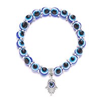 Классический браслет с голубыми злыми глазами и орнаментом на ладонь, эластичная веревка, цепочка, бусины из смолы, браслет для женщин, ювелирные изделия, подарок 33057793462
