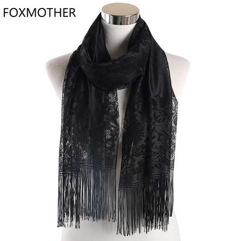 Женский цветочный кружевной шарф FOXMOTHER, черный, желтый, розовый цветочный шарф с бахромой, шаль, головной платок, мусульманский хиджаб, шарфы для женщин 33059966060