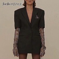 Женский блейзер с длинным рукавом TWOTWINSTYLE, летний однотонный блейзер с бриллиантами, Длинное Элегантное пальто, модная одежда, новинка 2022 33061643492
