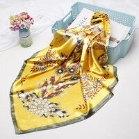 Женский модный квадратный шарф, желтая шаль в ацтекском стиле с цветочным принтом, хиджаб, стильные аксессуары для женщин и девушек, 90*90 см 4000003719677
