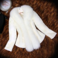 Шуба женская из искусственного меха норки, элегантное теплое пальто с длинным рукавом, верхняя одежда, осенне-зимнее пальто 4000019159138