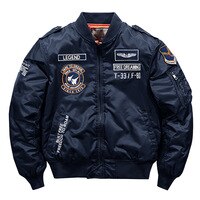 Куртка-бомбер мужская в стиле хип-хоп, толстая мотоциклетная куртка-Авиатор, пилот, бейсбол, темно-синий белый цвет, Ma-1 4000019936103