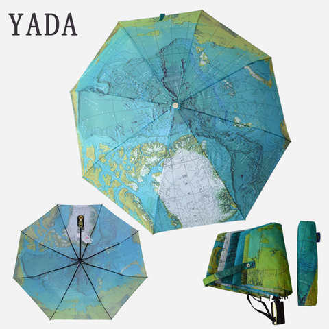 Автоматический зонт YADA YD201 для женщин, складной зонт с картой мира, защитой от дождя, солнца, УФ, синий цвет 4000023301281