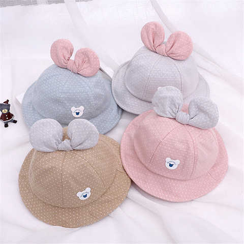 Детская детская шапка весна-лето тонкая шляпа для девочек в рыбацком стиле милая мультяшная детская шляпа от солнца с бантом для новорожденных 4000024241311