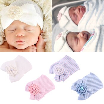Детские теплые шапки для новорожденных, хлопковые шапки в полоску, мягкие больничные розовые, белые, для мальчиков и девочек, для новорожденных 0-6 месяцев 4000051882560