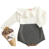 Осенне-зимняя детская одежда Вязаный комбинезон с длинными рукавами для новорожденных девочек, лоскутный комбинезон, одежда 4000054233945