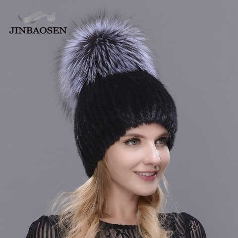 Зимняя женская импортная вязаная норковая шапка с лисьим мехом, меховая шапка из натуральной норки 4000061821859