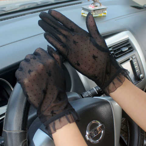 Перчатки женские тонкие кружевные, черные дышащие митенки с защитой от УФ излучения, с милым Кроликом, для велоспорта и вождения, D82, летние 4000071032828