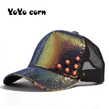 Бейсболка YOYOCORN женская, модная кепка от солнца со стразами, однотонная, с защелкой сзади, летняя 4000076210539