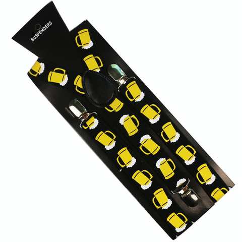 Женские и мужские подтяжки HUOBAO, черные, желтые подтяжки на клипсе с принтом пивной чашки, эластичные y-образные подтяжки 4000086377117