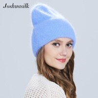 Joshuasilk Новая женская зимняя шапка  ангора 100%  трикотажные  Для девушки С отворотом двойной  Шапка 4000091392966