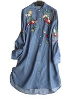 Модная Джинсовая синяя рубашка ZANZEA 2023, женская блузка с вышивкой, повседневные блузы с длинным рукавом, Женская туника на пуговицах, оверсайз 4000102867882