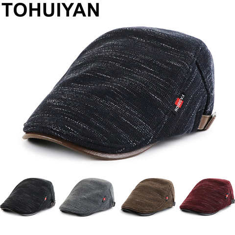 TOHUIYAN, классические вязаные шапки газетчика для мужчин, осенне-зимняя Кепка, мужские шапки, теплые шапки, повседневные плоские шапки для улицы 4000124835591