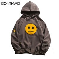 Толстовка GONTHWID Мужская Флисовая, свитшот на молнии, с карманом, улыбающееся лицо, уличная одежда, Повседневный пуловер в стиле хип-хоп, с капюшоном 4000130093811