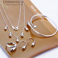 Комплект ювелирных изделий Charmhouse из серебра 925 пробы для женщин, браслет-капелька, браслет, ожерелье, кольцо, серьги, 4 шт., бижутерия для костюма 4000150445440