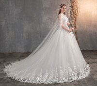 2022 китайское свадебное платье с длинной шапочкой, кружевное свадебное платье с длинным шлейфом и вышивкой, цельнокроеное свадебное платье 4000162479826