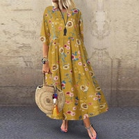 Винтажное платье-макси с принтом, женский летний сарафан ZANZEA 2022, Повседневная Туника, женские платья с коротким рукавом, цветочный Халат 4000179313787