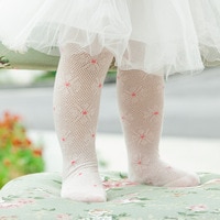 Колготки детские с цветочным принтом, милые хлопковые сетчатые штаны для новорожденных девочек, белые, на лето и весну 4000180472901
