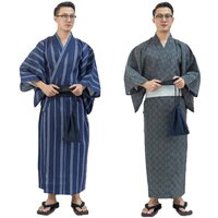 Традиционные японские азиатские костюмы, мужское Новогоднее кимоно Jinbei, одежда для сна, спа-сауна, тонкая хлопковая юката, длинный банный Халат 4000185884049