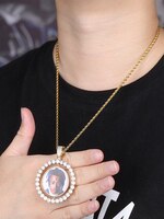 TOPGRILLZ сделанное на заказ фото вращающееся двухстороннее Медальоны кулон ожерелье с 4 мм теннисная цепочка Циркон мужские хип-хоп ювелирные изделия 4000203247547