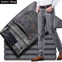 2022 новые мужские Стрейчевые прямые джинсы, деловые Повседневные Классические Стильные модные джинсовые брюки, мужские черные, синие, серые брюки 4000207992233