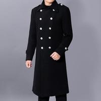 Длинное пальто для мужчин, зимний теплый Тренч, пальто из шерстяной ткани, мужские двубортные приталенные повседневные куртки, однотонная деловая верхняя одежда 4000210503965