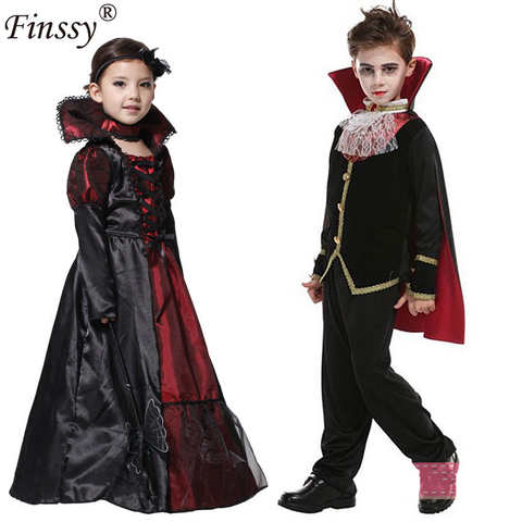 Карнавальный костюм для детей, костюм вампира для девочек и мальчиков, маскарадный костюм королевы вампира, принца, карнавальный костюм для девочек, размер M, L, XL 4000222114943
