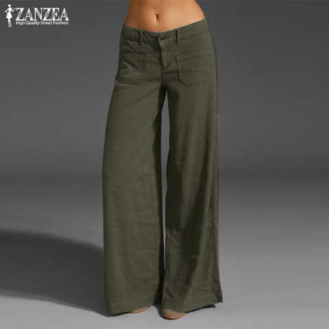 Летние брюки ZANZEA на пуговицах, коллекция 2022 года, модные женские брюки с широкими штанинами, кафтан, однотонные повседневные брюки с репой 4000223482356