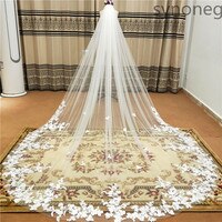 Real Photo 3m.4m.5m One Layer Wedding Veil With Comb White Lace Edge Bridal Veils Ivory Appliqued Cathedral Wedding Veil 4000223508020